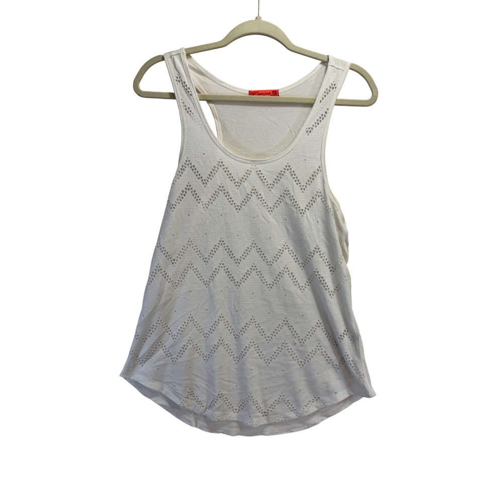 Spoiled Womens White Eyelet Chevron Tank Top Scoop Neck Sleeveless 0315413JS01 M